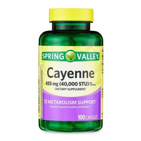 Spring Valley Cayenne Metabolism Support Dietary Supplement Capsules, 455 mg, 100 Count